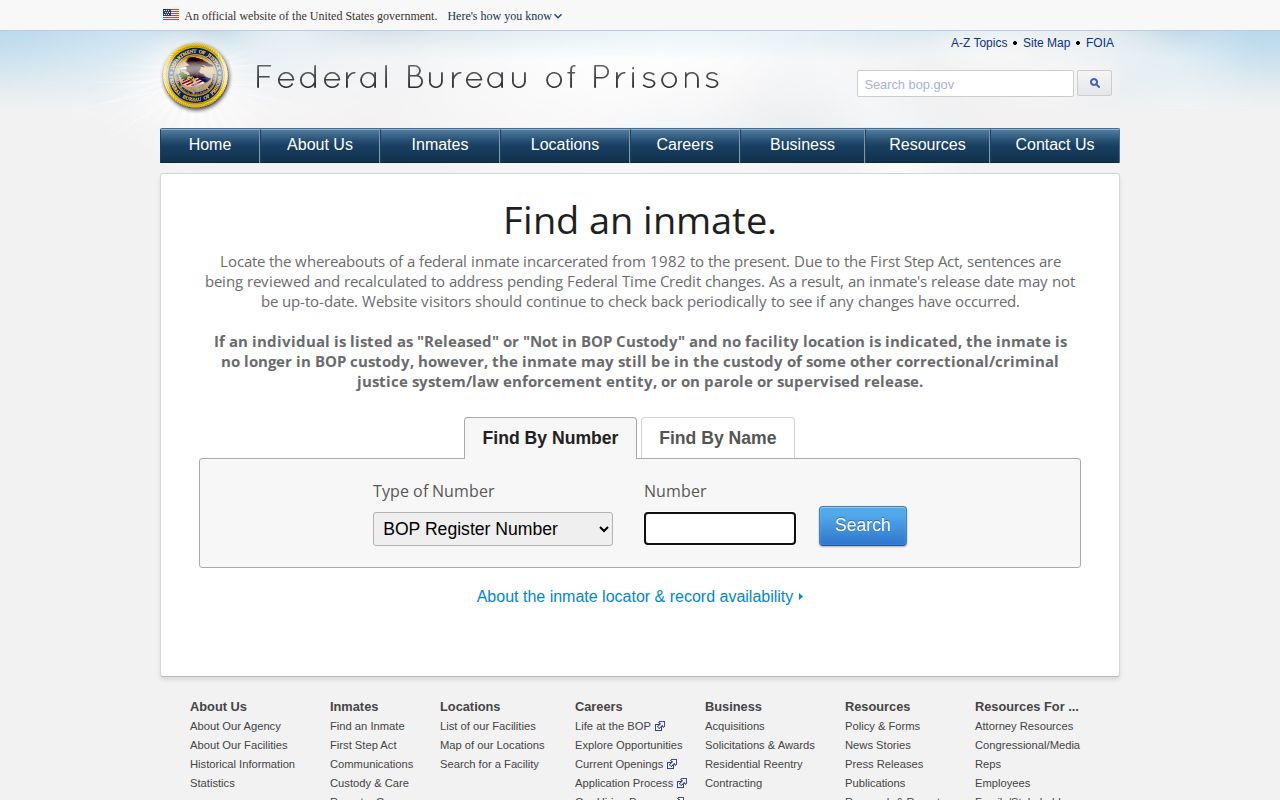 Washington County federal released inmate BOP locator